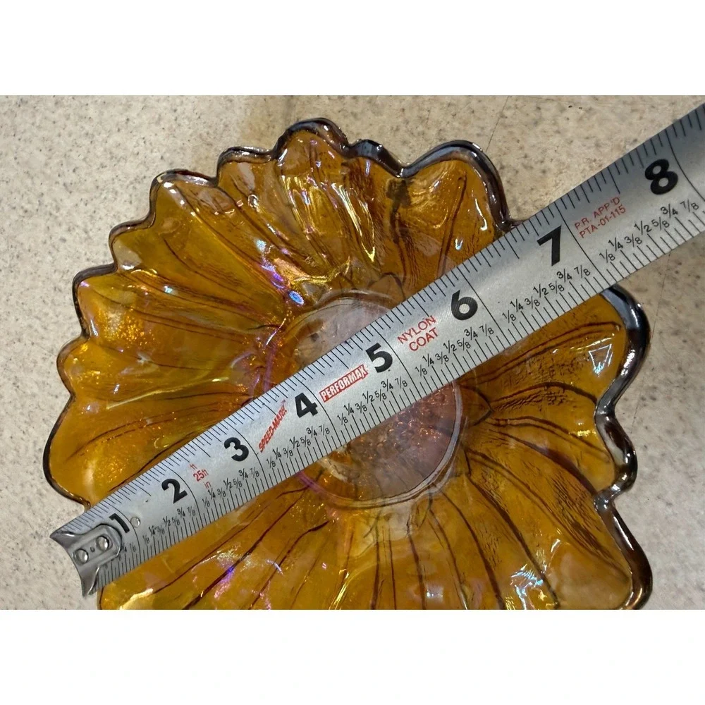 Vintage Indiana Glass Amber Carnival Bowl Iridescent Ruffled Edge‎ Marigold 7